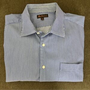 Ben Sherman Blue White Pinstripe Button Up Mens Long Sleeve Shirt 18 36/37 XXL